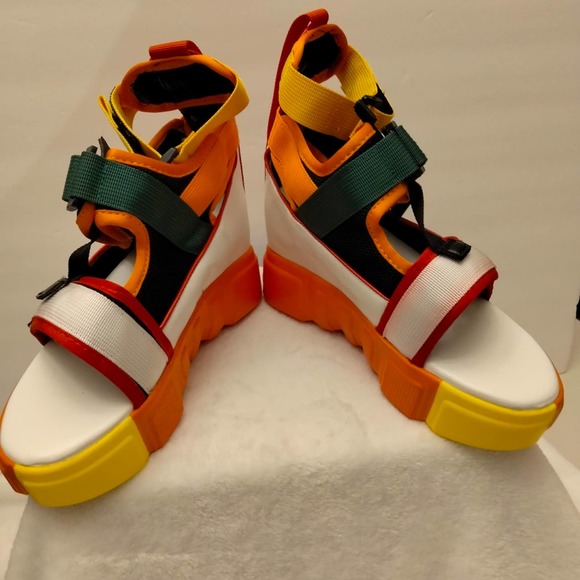 Multicolored chunky ankle strap sandals women size 6.5 - Picture 2 of 7